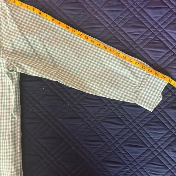 Lands' End Shirt Men's Size L / 16-16 1/2 Green & White Check  Linen / Cotton - Picture 6 of 6